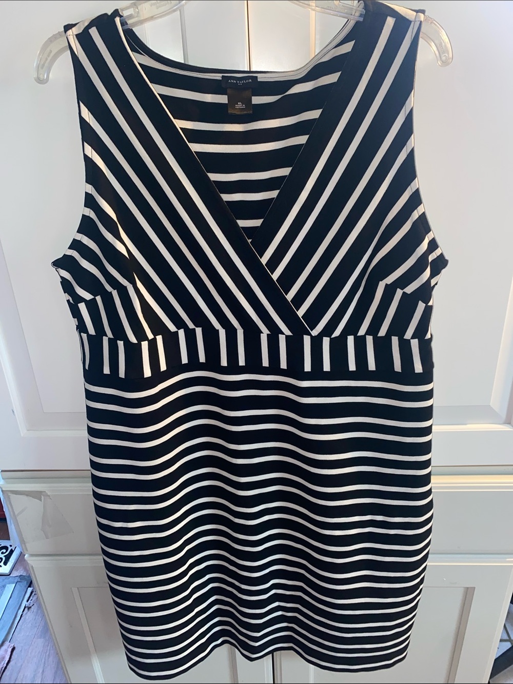 Ann Taylor Black and White Striped Sleeveless Wrap Dress